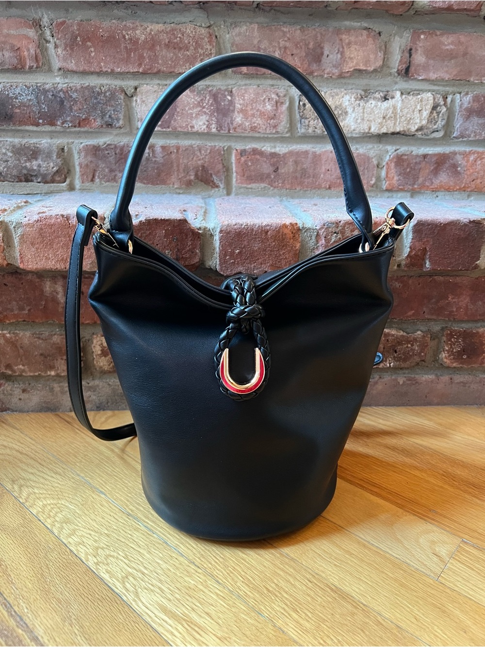 Anthropologie Black AOTA Twist Tie Top Handle Bucket Bag Crossbody - Picture 3 of 13